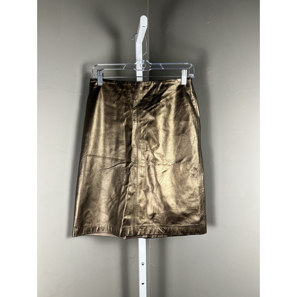 Ann Taylor Petites 4P 100% Sof Leather Bronze Metallic Skirt Pencil Burda Style